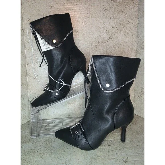 A New Day Mickey Boots Women Sz 10 Pointed Toe Ankle Moto Kitten Heels Black NWT - Picture 6 of 10